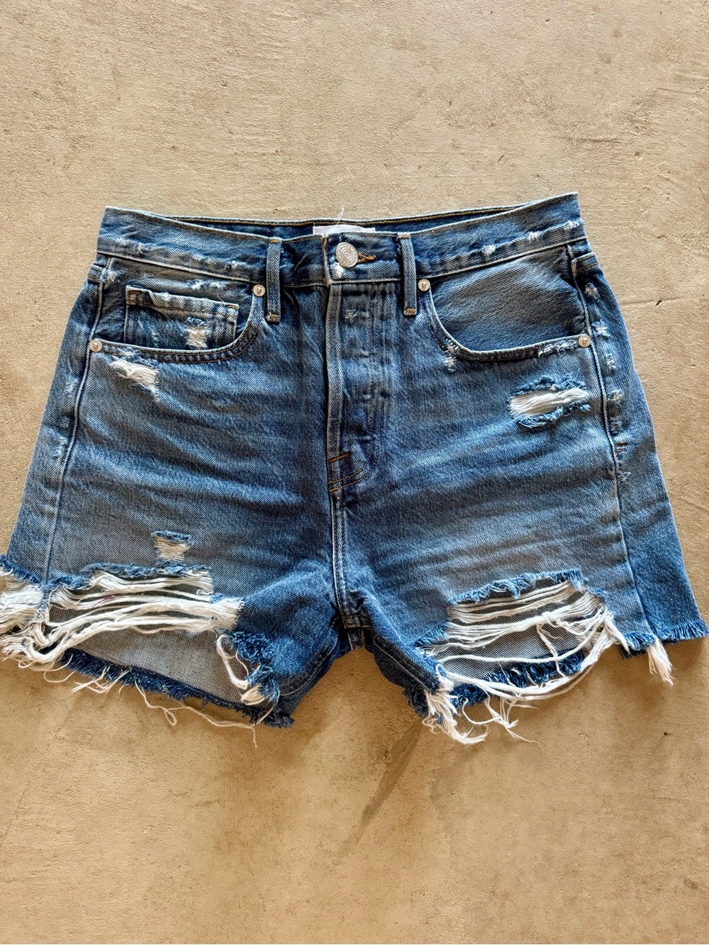 Frame Classic High-Rise Distressed Denim Shorts - size 26